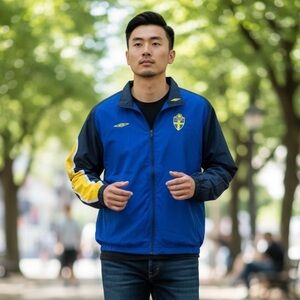 EUC - Vintage 2004/2006 Umbro Blue and Yellow Swedish Sports Jacket - Size M